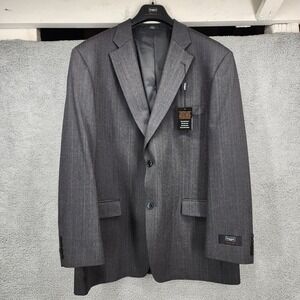 Haggar Road Warrior Sportcoat Mens 46L‎ Gray Pinstripe Wool Blend Blazer Jacket